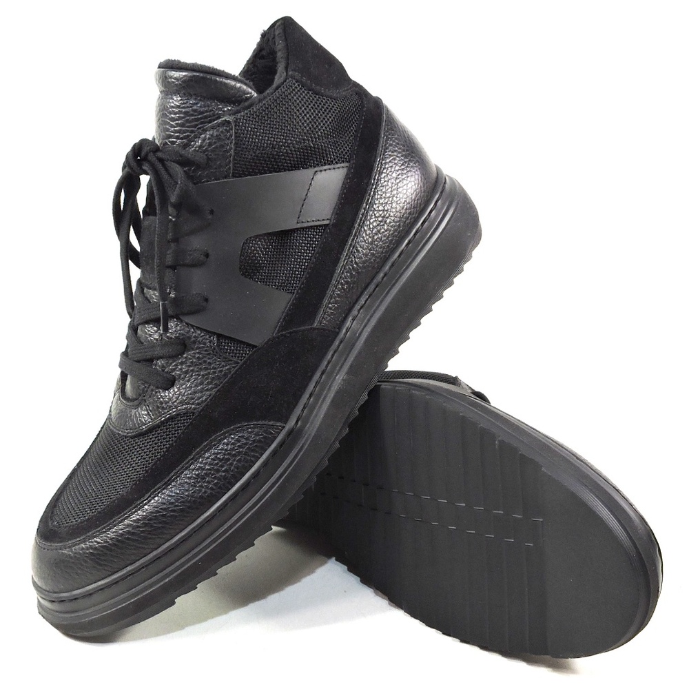 PRINCIPE DI BOLOGNA 🇮🇹 MEN'S BLACK SOFT LEATHER COMFORT WINTER FUR SNEAKERS - Picture 7 of 7